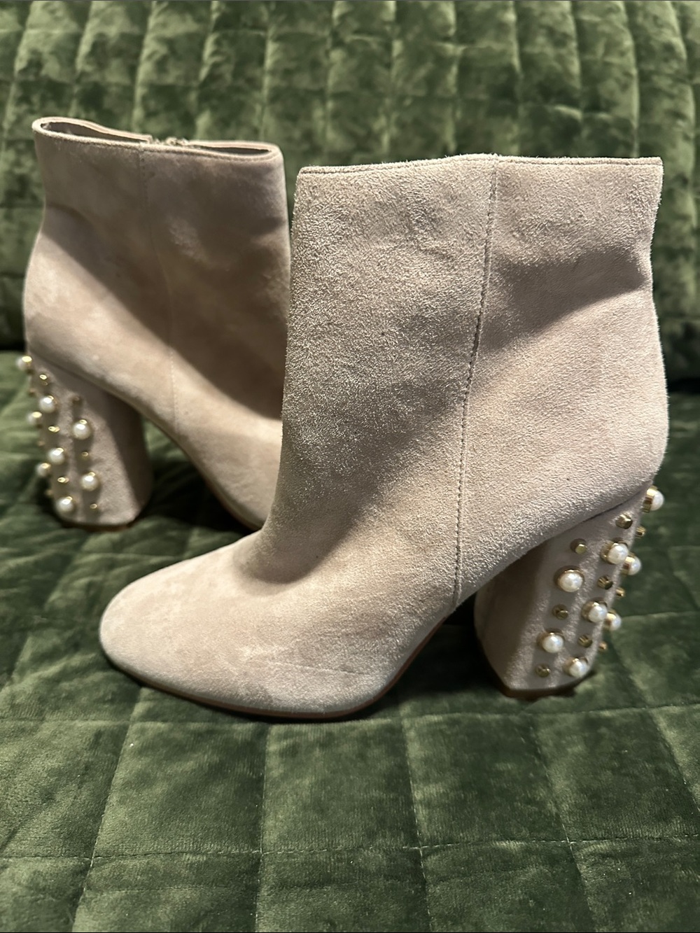Steve Madden Light Cream Suede Studded Ankle Booties with Side Zip